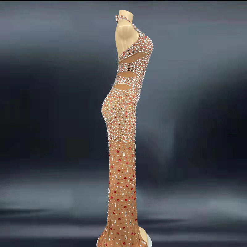 Glitter Rhinestone Prom Crystal Backless Dress Elegant