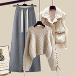 Women’s Autumn/Winter Knitted 3-Piece Set – Vest, Sweater & Wide-Leg Pants