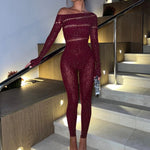 One-piece Long Sleeves Hot Rhinestone Shiny Fishnet Clothes Sexy Lingerie