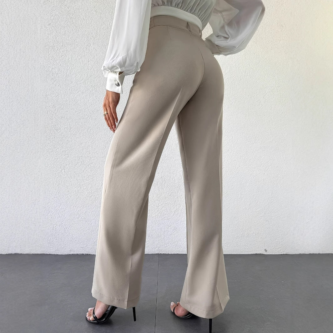 2025 High Waist Slimming Straight Leg Business Trousers – French Style with Side Pockets