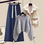 Women’s Autumn/Winter Knitted 3-Piece Set – Vest, Sweater & Wide-Leg Pants