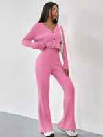Two-piece Women's V-neck Short Knitted Cardigan Bootcut Trousers Versatile Casual Women's Clothing