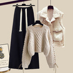 Women’s Autumn/Winter Knitted 3-Piece Set – Vest, Sweater & Wide-Leg Pants