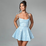 European And American Style Jacquard Texture Spaghetti Straps Slimming A- Line Dress