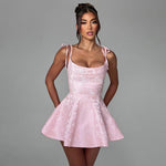 European And American Style Jacquard Texture Spaghetti Straps Slimming A- Line Dress