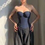 Y2K Back-Tie Denim Corset Top