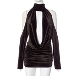 Halter Swing Collar Backless Sexy Velvet Dress