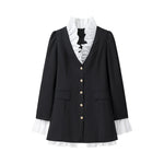 Patchwork Solid Color Buttons A- Line Suit Shirt Dress