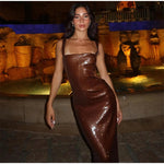 Personality Street Sequined Square Collar Sling Party Dress