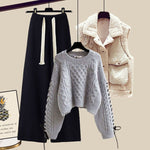 Women’s Autumn/Winter Knitted 3-Piece Set – Vest, Sweater & Wide-Leg Pants