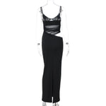 Summer New Fashion Sexy Patchwork Slit Mesh See-through Sling Dress