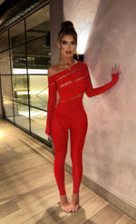 One-piece Long Sleeves Hot Rhinestone Shiny Fishnet Clothes Sexy Lingerie
