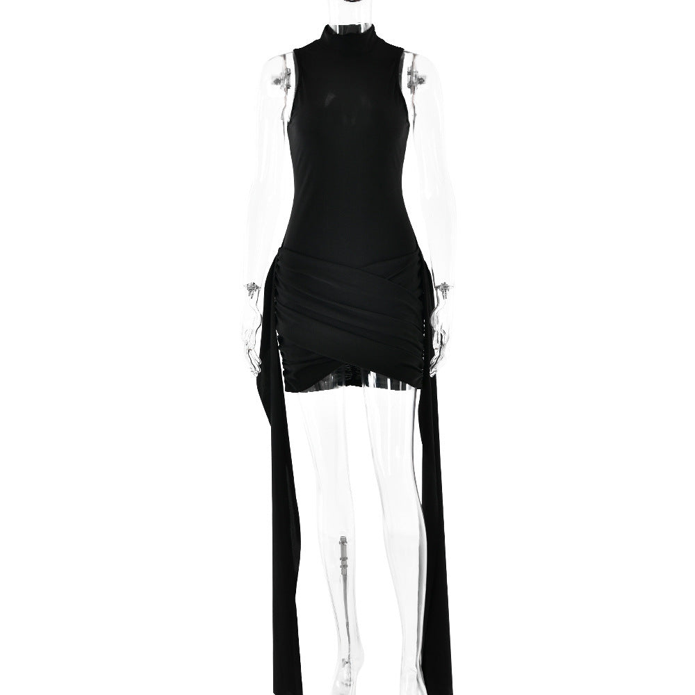 Sexy Sleeveless Bodycon Mini Dress with Side Slit & Tie – Stretchy Party Clubwear