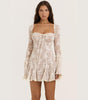 Lace Square Collar Bell-Bottom Long Sleeve A-Line Dress for Women