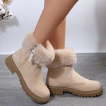 Women's Winter Plush Snow Boots - Side-Zip, Low-Heel