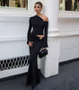 Sexy Slim One-Shoulder Skirt Set with Floral Bell Sleeve Top & High-Waist Skirt