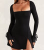 Square-neck Long Sleeve Split Dress – Slim & Stylish Short Skirt!