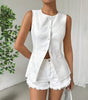 Sleeveless Button Round Neck Elegant Vest
