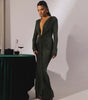 Fashion Deep V-neck Ribbon Slit Slim-fitting Dress
