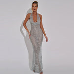 Women's Fashionable Sequins Halter Fishtail Dress