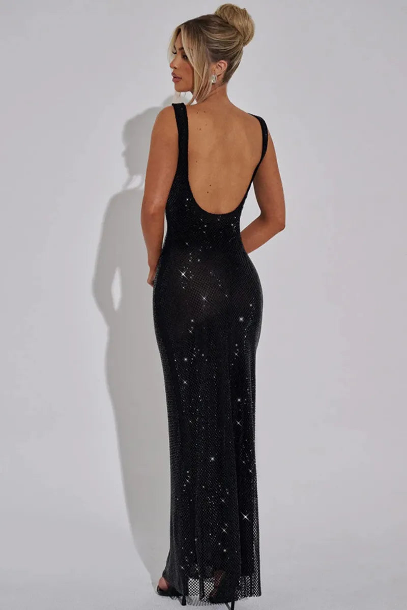 Sexy Double-shoulder Strap Sequins Net Drill Suspenders Dress
