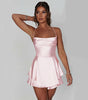 Sexy Satin Suspender Dress - Backless Lace-Up A-Line