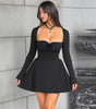 Y2K Low-Neck Long-Sleeve A-Line Mini Dress – Party & Evening Wear