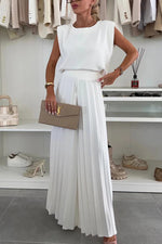 Round Neck Sleeveless Top Pleated Wide-leg Trousers Two-piece Set