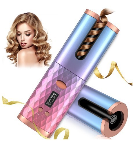 Rechargeable Automatic Hair Curler | Portable Ceramic Rotating Styler | LCD Display