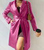 PU Long Sleeve Jacket Women's Slim Fit Long Trench Coat