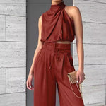 Sleeveless Crop Top & Wide-Leg Pants Set