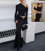 Sexy Slim One-Shoulder Skirt Set with Floral Bell Sleeve Top & High-Waist Skirt