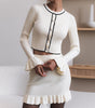Ruffled Pearl Buckle Suit Knitted Mini Dress Two-piece Set For Women
