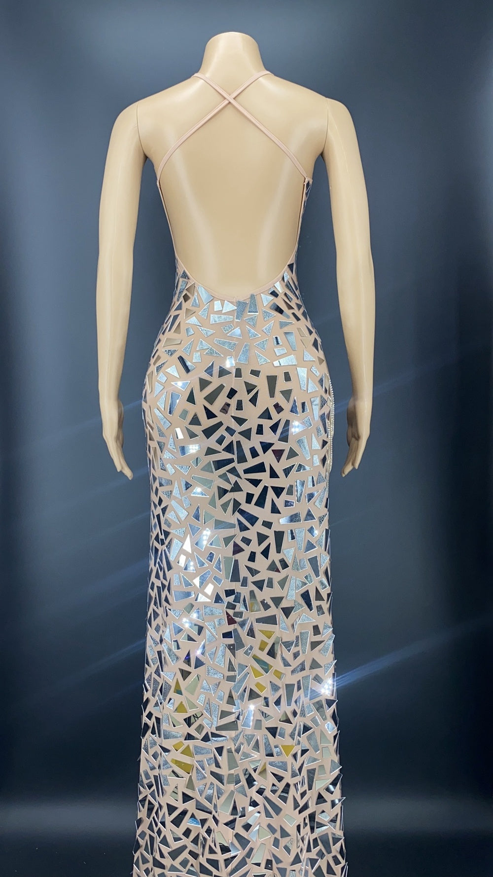 Shining Mirrors Backless Slit Gown