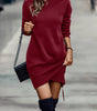 Long Sleeve Dress Solid Color High Neck Cross Short Dress Womens Clothing