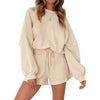 Loose Pullover & Drawstring Shorts Set - Women's Casual Sportswear