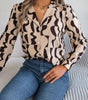Commuting Elegant Contrast Color Striped Suit Collar Long Sleeve Shirt