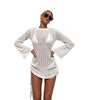 Women's Hollow-out Side Strap Round Neck Backless Sun Protective Blouse Dress