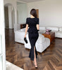 Temperament Square Collar Ruffled Flab Hiding Slimming Fishtail Skirt Suit
