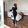 Temperament Square Collar Ruffled Flab Hiding Slimming Fishtail Skirt Suit