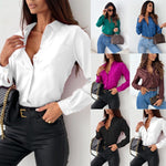 Women's V-Neck Solid Color Autumn Shirt