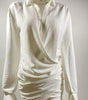 White Long-sleeved V-neck Shirt Sexy INS Fashion Linen Short Dress For Women