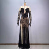 Black Bandeau Slim-fit Lace Mesh Tight Split Long Sheath Dress