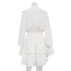 Y2K V Neck Pleated Ruffle Long Sleeve Dress