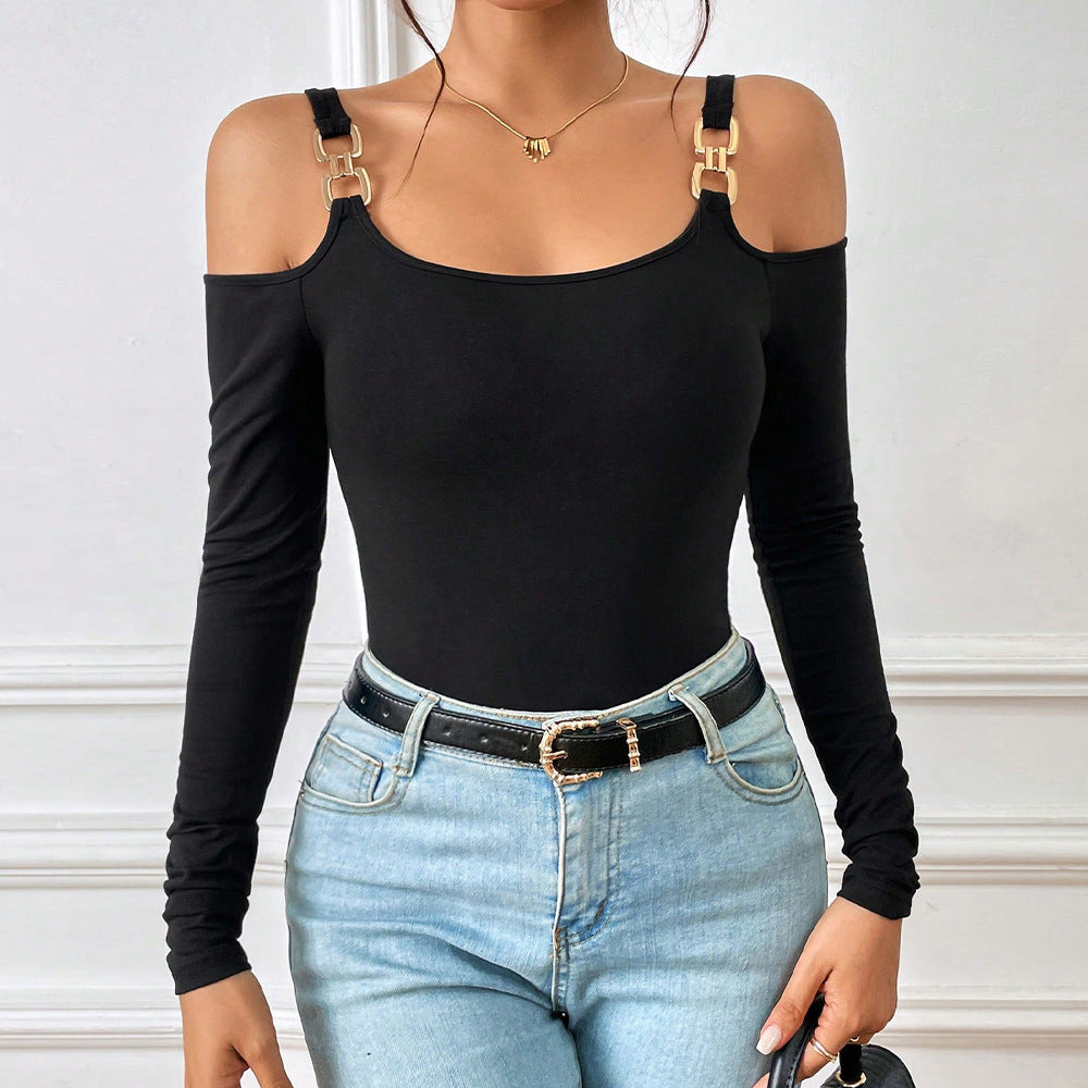 Spring/Summer Off-Shoulder Metal Hook Top – Stylish & Sexy!