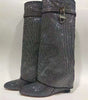 Round Toe Rhinestone Lock Knee-High Wedge Boots