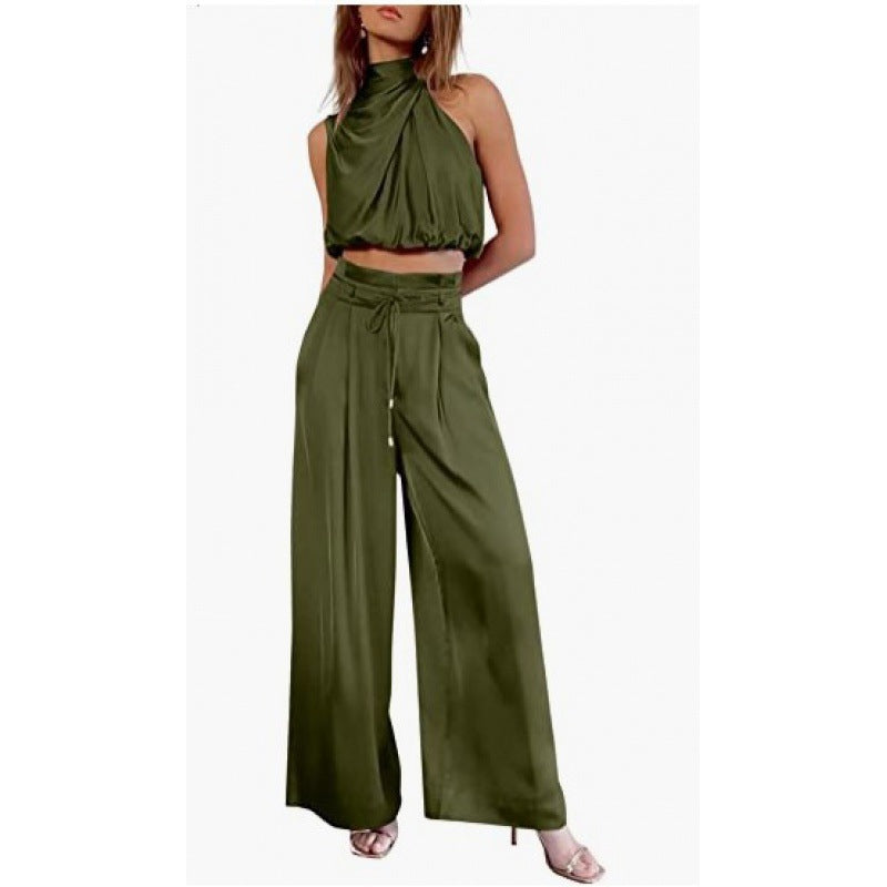 Sleeveless Crop Top & Wide-Leg Pants Set