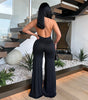 Multicolor Wave Deep V Bare Back High Waist Casual Pants