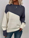 Women's Knitting Sweater Stitching Contrast Color Pullover Top