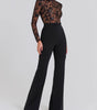 Black See-through Lace Long-sleeved Trousers Jumpsuit